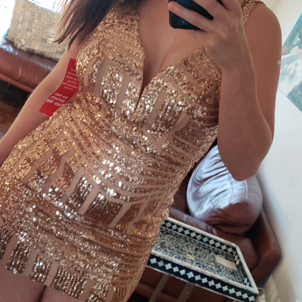 NWOT Rose Gold Sequin Dress - Picture 4 of 12